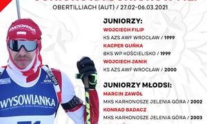 Zdjęcie przedstawia skład reprezentacji na Mistrzostwa Świata Juniorów i Juniorów Mł. w Obertilliach (AUT)